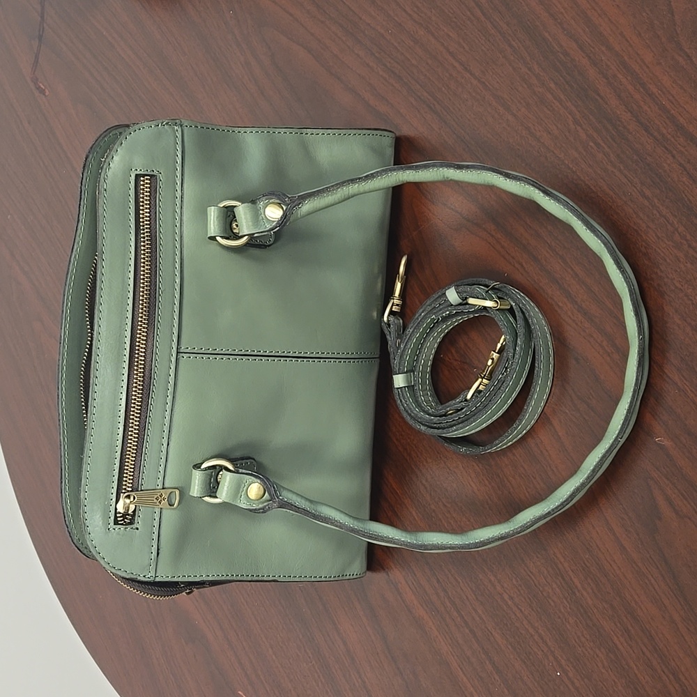 Patricia Nash Calvi Sage Green Leather Satchel Bag with Detachable Strap
